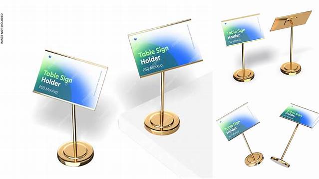 8067+ Table Sign with Metallic Holder PSD Mockup PSD for Creative Projects