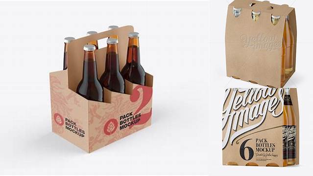 8068+ Kraft Paper 6 Pack Beer Bottle Carrier PSD Mockup 3/4 View Free PSD