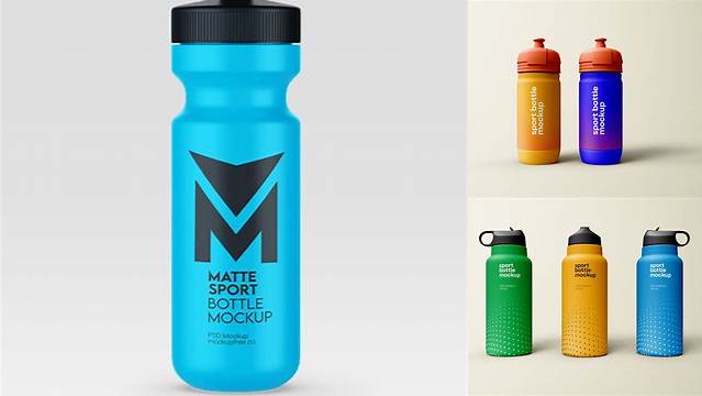 8071+ Matte Sport Bottle PSD Mockup High-Angle Shot Custom Mockup PSD for Free