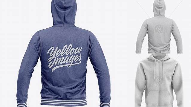 8071+ Men’s Heather Full-Zip Hoodie PSD Mockup Back View Download Free