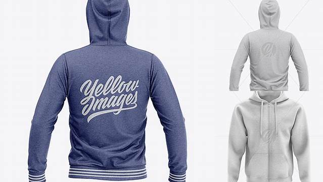 8071+ Men’s Heather Full-Zip Hoodie PSD Mockup Back View Download Free