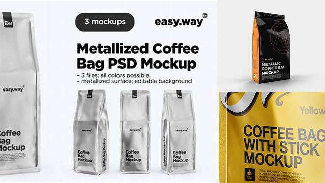 8075+ Metallic Coffee Bag with Valve PSD Mockup Front View Best for Showcase