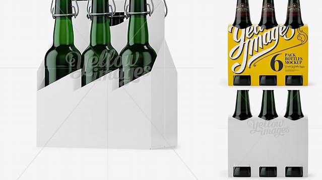 8084+ White Paper 6 Pack Green Bottle Carrier PSD Mockup Front View Smart Object Free Photoshop File