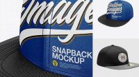 8087+ Snapback Cap PSD Mockup Half Side View High-Angle Shot Versatile Photoshop File