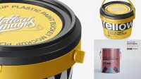 8089+ Metallic Paint Bucket PSD Mockup Halfside View High-Angle Shot Elegant PSD Mockup