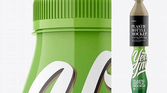 8091+ Glossy Plastic Dairy Bottle PSD Mockup Front View Versatile Photoshop File