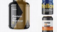 8098+ Protein Jar in Glossy Shrink Sleeve PSD Mockup Free Photoshop Mockup Design