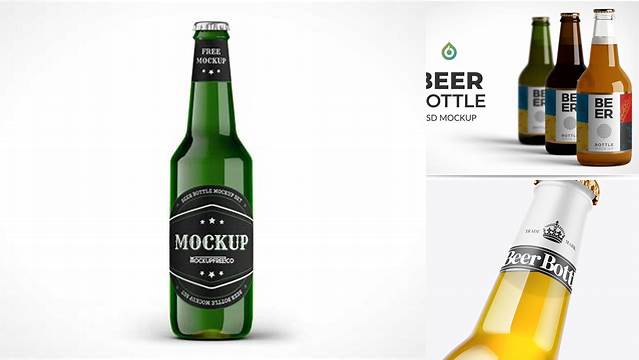 8102+ 330ml Clear Glass Beer Bottle PSD Mockup Digital Download PSD for Free