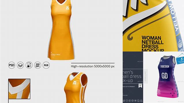 8104+ Netball Dress HQ PSD Mockup Halfside View Smart Design Template Free