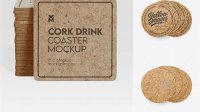 8107+ Cork Beverage Coasters PSD Mockup Top View Unique and Creative Free PSD File