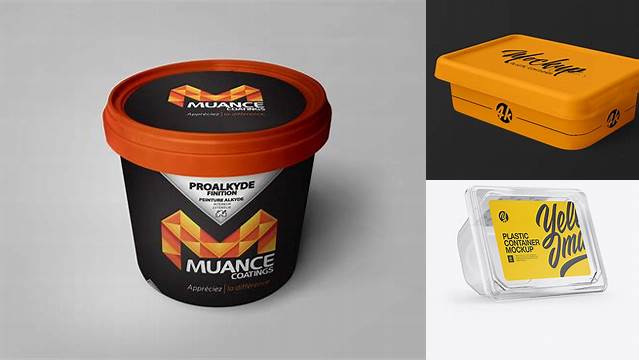 8115+ Plastic Container With ?aramel PSD Mockup Half Side View Editable Mockup PSD