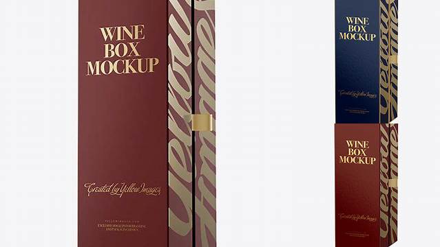 8121+ Stand Up Wine Box PSD Mockup Half Side View High-Angle Shot Modern PSD Templates