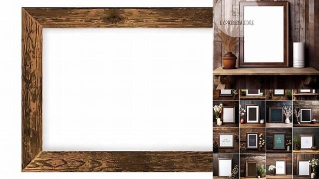 8129+ Dark Wooden Photo Frame Front View Advanced and Editable PSD Template Free