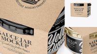 813+ Clear Glass Sauce Jar in Kraft Paperboard Sleeve PSD Mockup Versatile PSD Mockup File