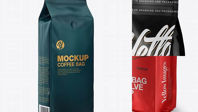 8135+ Matte Coffee Bag With Valve PSD Mockup Halfside View Advanced Editable Template Free