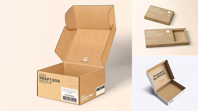 8135+ Opened Kraft Box PSD Mockup Front View Creative Layered Mockup Freebie