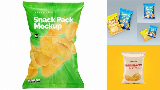 8140+ Metallic Snack Pack PSD Mockup Front View Custom Graphic Resource Free Download