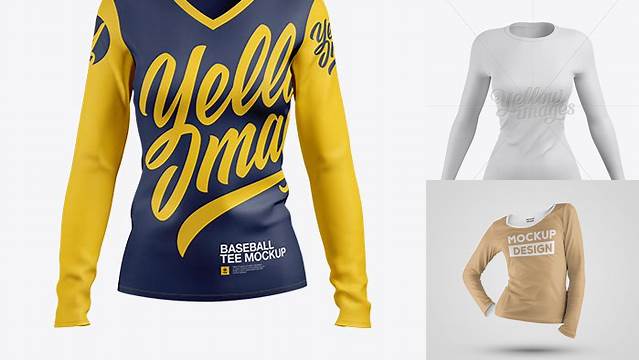 8140+ Women’s Baseball T-shirt with Long Sleeves PSD Mockup Front View Download Exclusive PSD Mockups