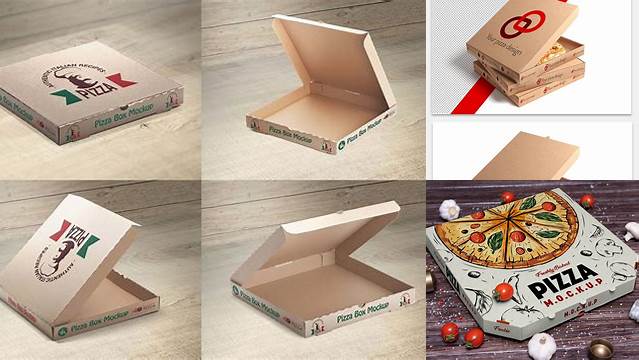 8148+ Two Pizza Paper Boxes PSD Mockup Half Side View Easy-to-Use PSD Template