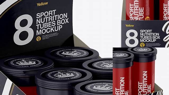 8155+ 8 Matte Sport Nutrition Tubes Display Box PSD Mockup Free Creative Design