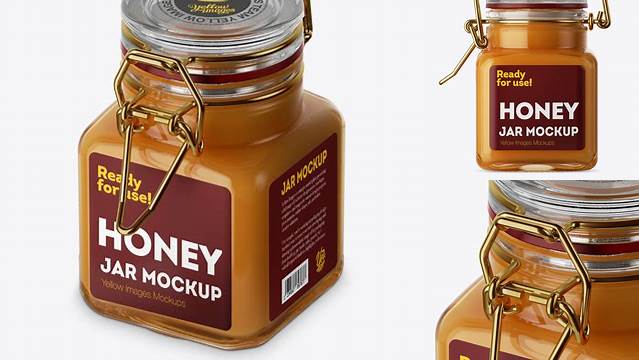 8157+ 100ml Glass Raw Honey Jar with Clamp Lid PSD Mockup Unique High-Resolution PSD