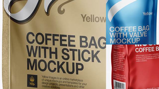 8157+ Matte Metallic Coffee Bag With Valve PSD Mockup Half Side View Smart Object-Based PSD Template Free