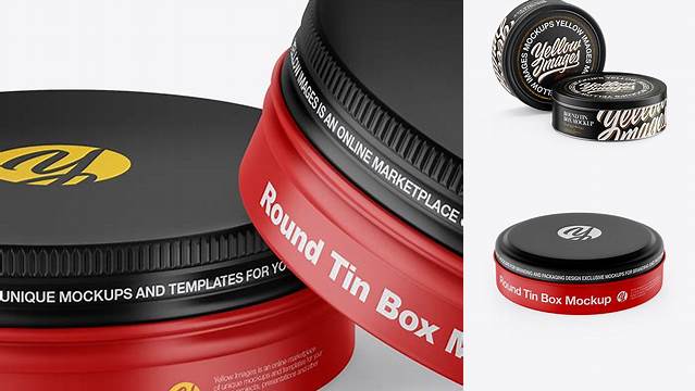 816+ Two Matte Round Tin Boxes PSD Mockup Custom Design Freebie PSD