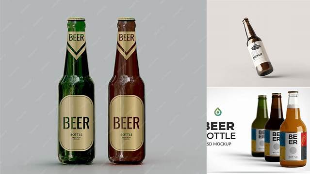 8160+ Amber Beer Bottle PSD Mockup Front View High-Angle Shot Download Customizable PSD