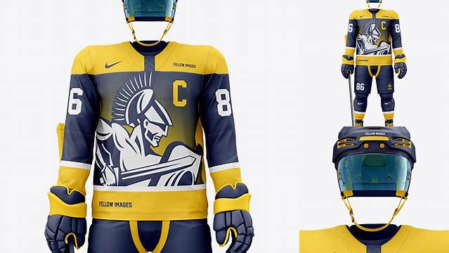 8161+ Men’s Full Ice Hockey Kit with Visor PSD Mockup Front View Versatile PSD Mockup File