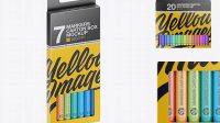 8162+ 7x Markers Carton Box PSD Mockup Smart Object PSD Template