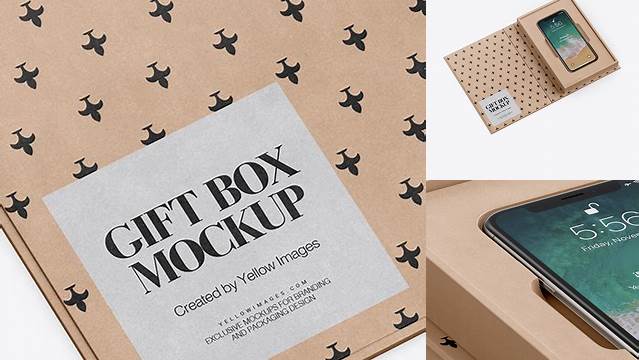 817+ Kraft Gift Box With Apple iPhone X PSD Mockup Half Side View Creative Free Photoshop Template