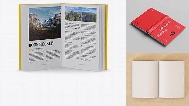 817+ Opened Book with Matte Cover PSD Mockup Front View High-Angle Shot Advanced Editable Template Free