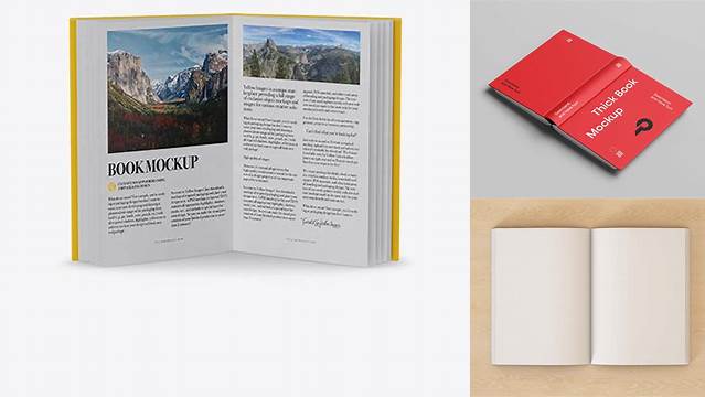 817+ Opened Book with Matte Cover PSD Mockup Front View High-Angle Shot Advanced Editable Template Free