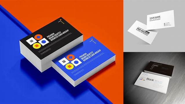 8170+ Two Business Cards PSD Mockup Half Side View High-Angle Shot Smart Object-Based PSD Template Free