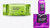 8171+ Metallic Wet Wipes Pack with Plastic Cap PSD Mockup Half Side View Advanced Editable Template Free