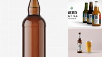 8182+ Amber Beer Bottle PSD Mockup Front View High-Angle Shot Professional Photoshop Design Freebie