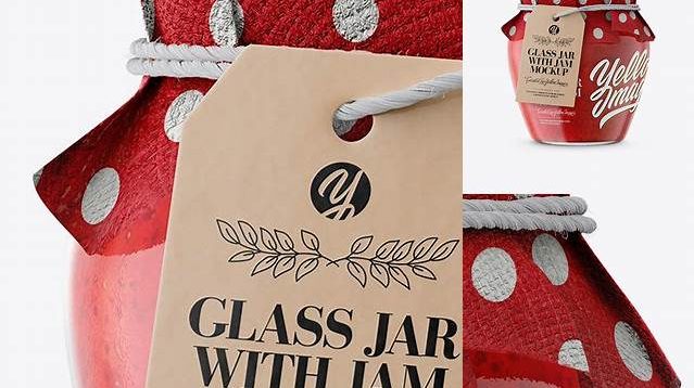 8182+ Glass Strawberry Marmalade Jar with Fabric Cap and Label PSD Mockup Editable Graphic Design Files