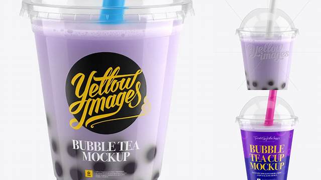 8185+ Blueberry Bubble Tea Cup PSD Mockup High-Angle View High-End Photoshop Mockup