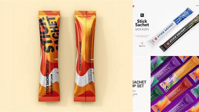 8187+ Matte Stick Sachet PSD Mockup Halfside View Advanced and Editable PSD Template Free