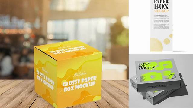 8190+ Glossy Paper Box PSD Mockup Front View Customizable Design Files