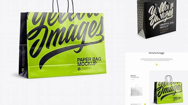 8190+ Glossy Shopping Bag With Ribbon Handles PSD Mockup Halfside View Include TIFF