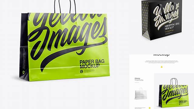 8190+ Glossy Shopping Bag With Ribbon Handles PSD Mockup Halfside View Include TIFF