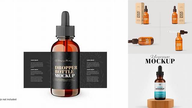 8192+ Open Dark Amber Bottle With Dropper PSD Mockup Exclusive Free Photoshop Mockup