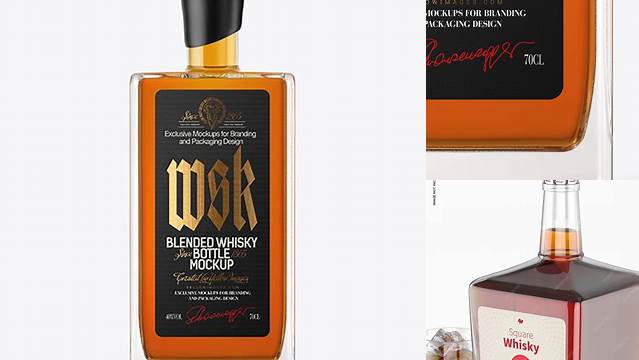 8192+ Square Whiskey Bottle with Wax PSD Mockup Creative Free Photoshop Template