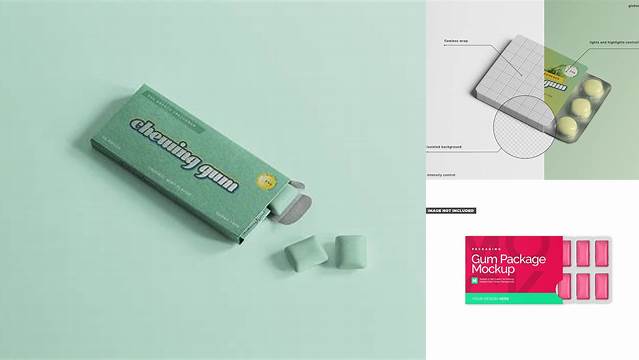 8195+ Chewing Gum in Blister Package PSD Mockup Bottom Editable Mockup PSD