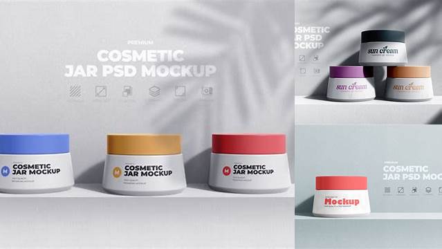 8196+ 50ml Glossy Plastic Cosmetic Jar PSD Mockup Modern PSD Templates