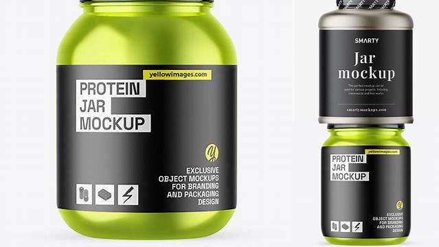 8200+ 300ml Metallic Protein Jar PSD Mockup High-End Layered Mockup Free