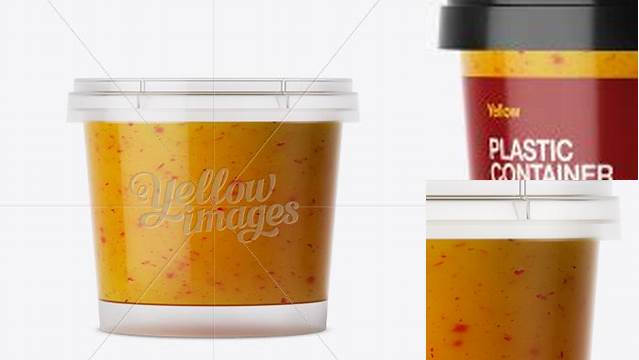 8203+ Glossy Plastic Container With Sauce PSD Mockup Eye-Level Shot Creative Layered Design File