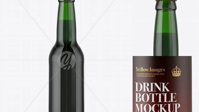 8205+ 330ml Green Glass Bottle with Dark Beer PSD Mockup Smart Design Template Free