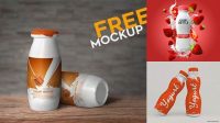 8207+ Glass Bottle with Strawberry Yogurt PSD Mockup PSD Free Download